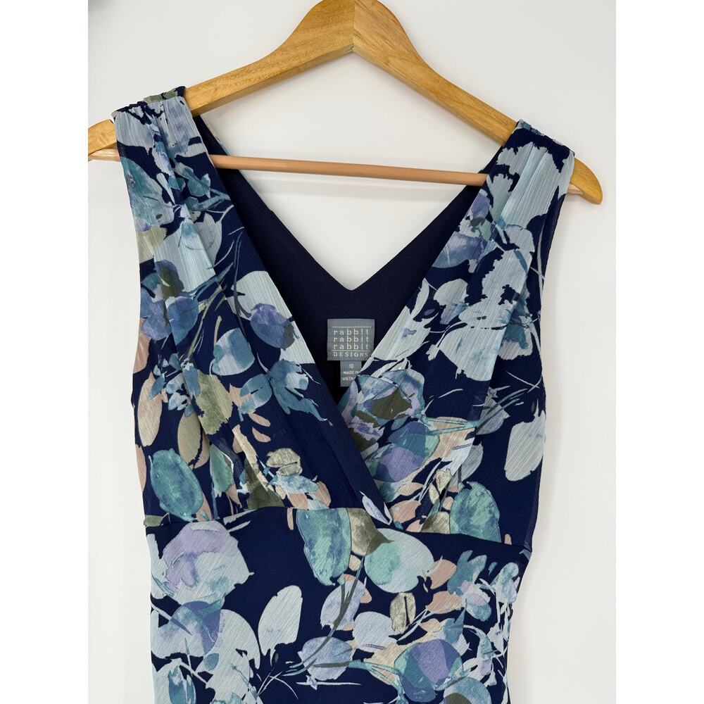 Rabbit Rabbit Rabbit Designs Blue Floral Chiffon Fit & Flare Midi Dress Size 10 - Picture 4 of 11